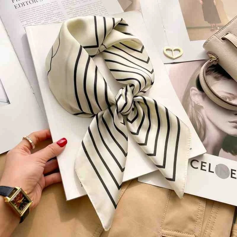 

Шелковый платок в скандинавском стиле с белыми полосами, 70 см, женский, большой квадратный, простой, элегантный, декоративный, универсальный, для головы, одежды, сумок