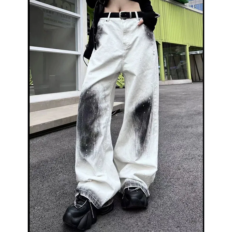 

Женская уличная одежда, белые джинсы-карго, мешковатые винтажные джинсовые брюки Y2k, эстетические брюки 90-х годов в стиле Харадзюку, широкие брюки большого размера, тряпки