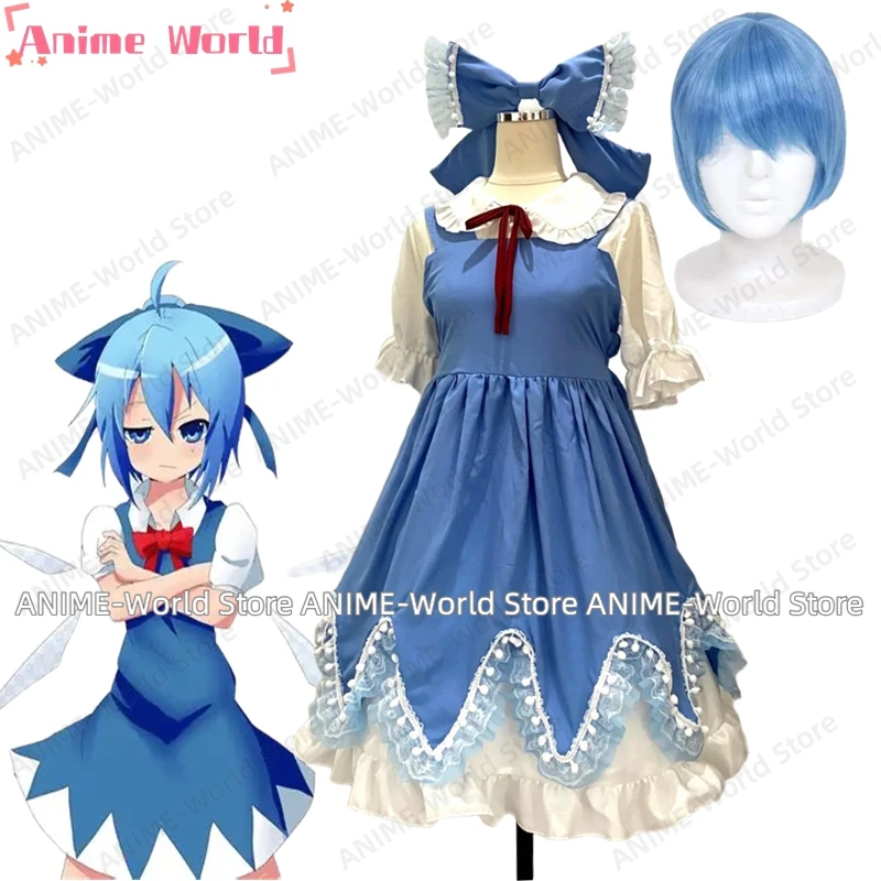 《Нестандартный размер》Аниме Touhou Project Toho Project Shrine Maiden Advent Cirno Униформа Платье COS Одежда Косплей Костюм Парик