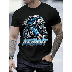 Detroit Football Lion Print T Shirt Tees for Men Casual Short Sleeve T-shirt for Summer Solid Color Cotton Comfort