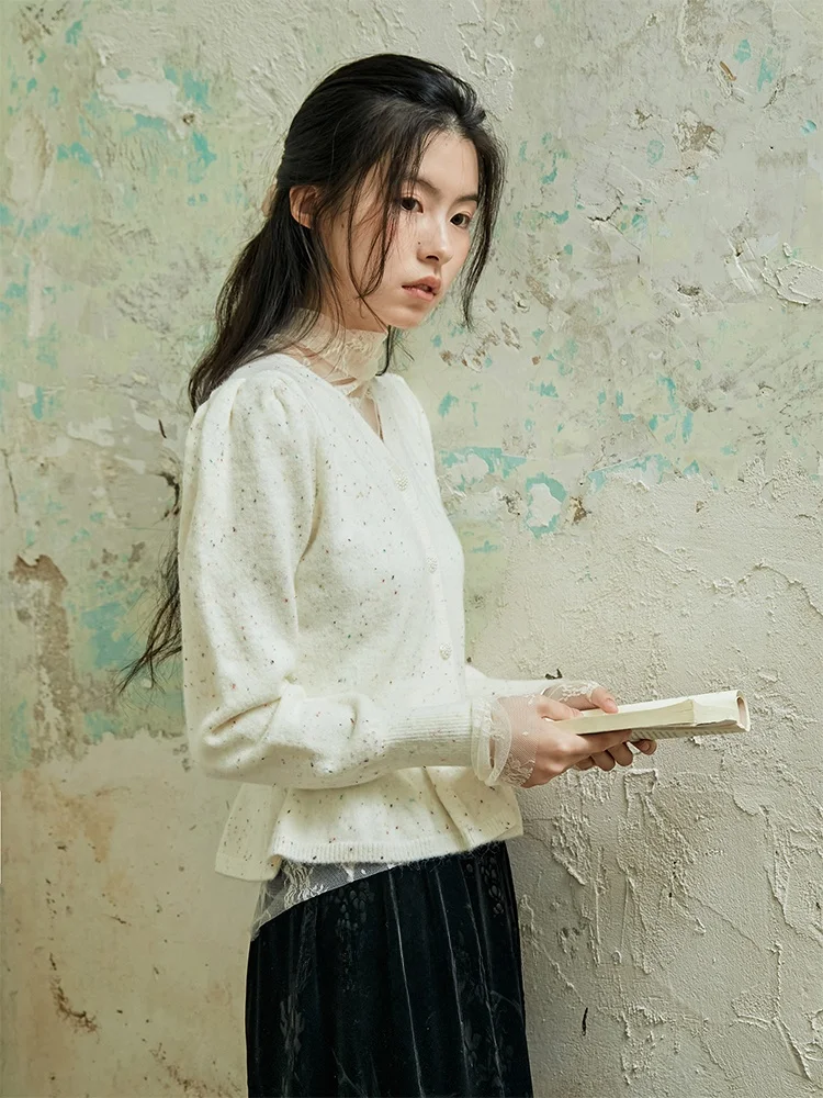 

Вязаный свитер Ele V-Ne с узором «шестигранник» и точками «абалон», с подолом «бульбаш», для женщин, осенне-зимний, модный топ