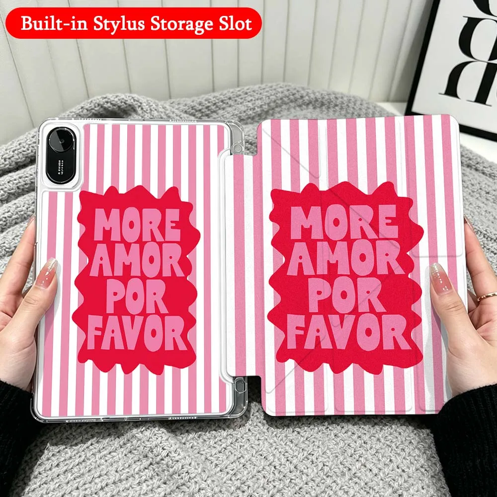 Red Striped Rules For Xiaomi Redmi Poco Pad 5 6 7 8 Pro SE 11 11.2 12.1 Inch Transparent Y-Shaped Folding Tablet Case