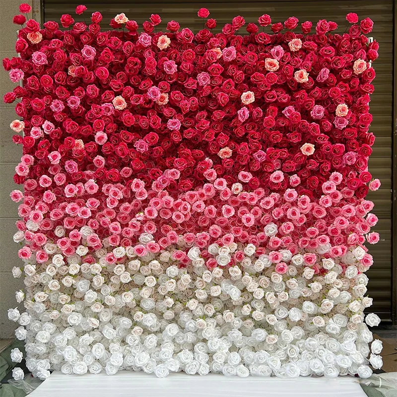 

5D Cloth-Based Simulated Flower Wall for Wedding High-Level Gradient Rose Design High-Density Background Wall Valentine's Day