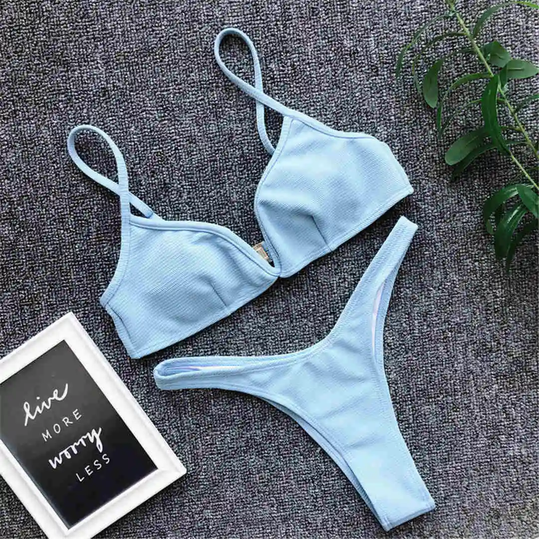 5 Farben, sexy, gerippter Tanga-Bikini, V-Form, Damen-Badebekleidung, zweiteiliges Bikini-Set, hoch geschnittener Badeanzug, V1335 – Detail 24