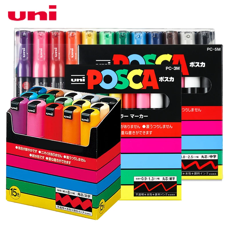 Набор маркеров Uni POSCA, PC-1M 3M 5M 7/8/15 Цветная художественная акриловая краска rotulador permanente Пигментные чернила для металла, кожи, камня