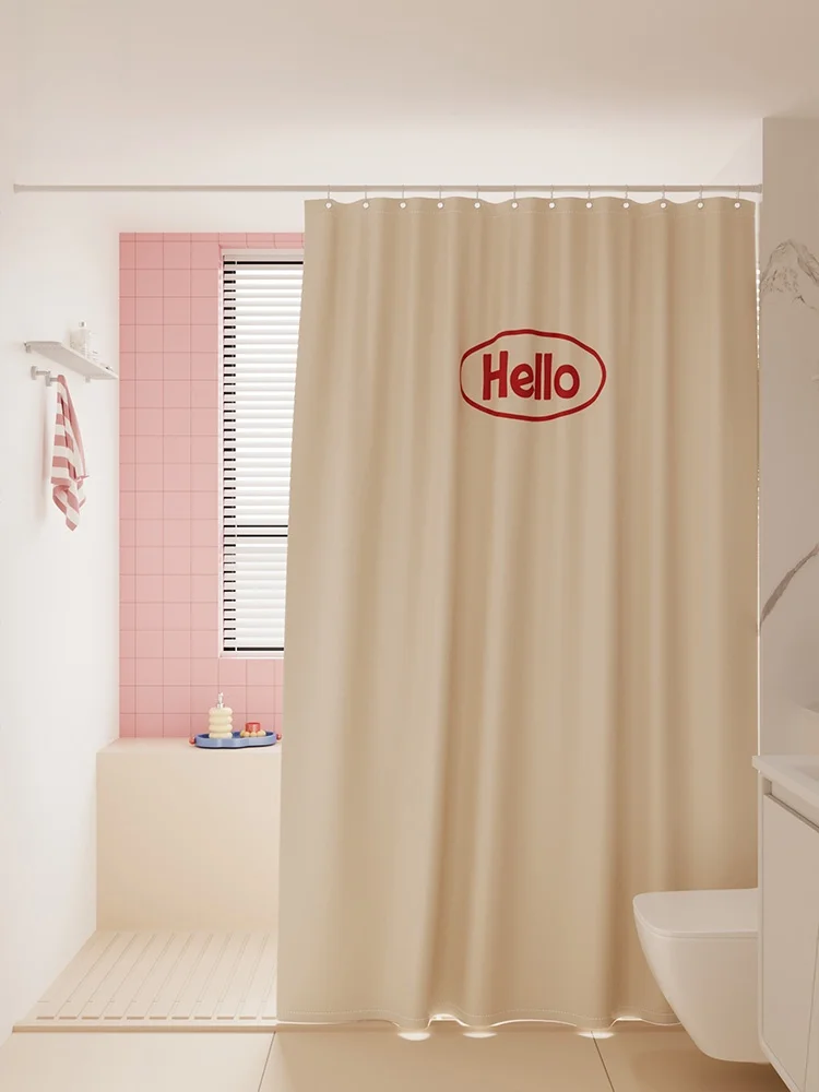 

Home Use Korean Sle Pure Color Bath Curtain Waterproof Toilet Partition Hanging Curtain No Drilling Required Door Curtain