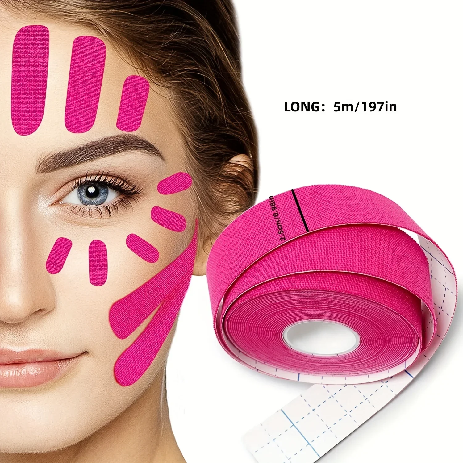 Cinta Elástica para Lifting Facial - Levanta Instantáneamente las Pielas Caídas de las Mejillas, el Cuello y la Papada para un Contorno Facial en V Definido - Reutilizable - 0.98*196.85 pulgadas