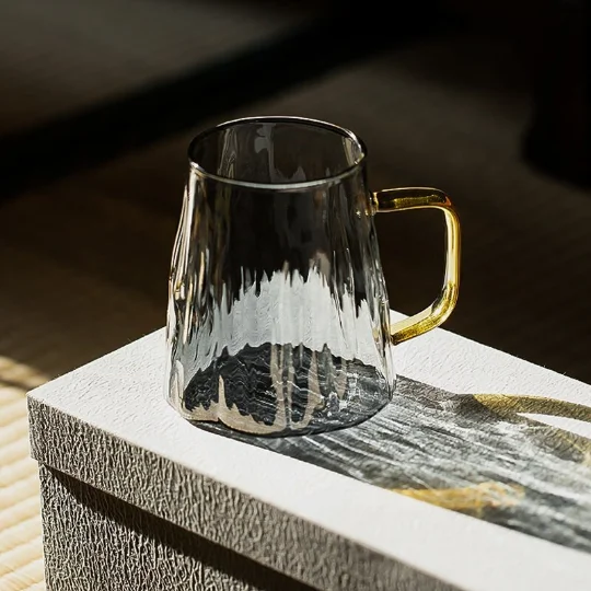 

LUWU Glass Glacier Design Mug Big Coffee Mug with Handle Nordic Style Tea Mug 420 ml