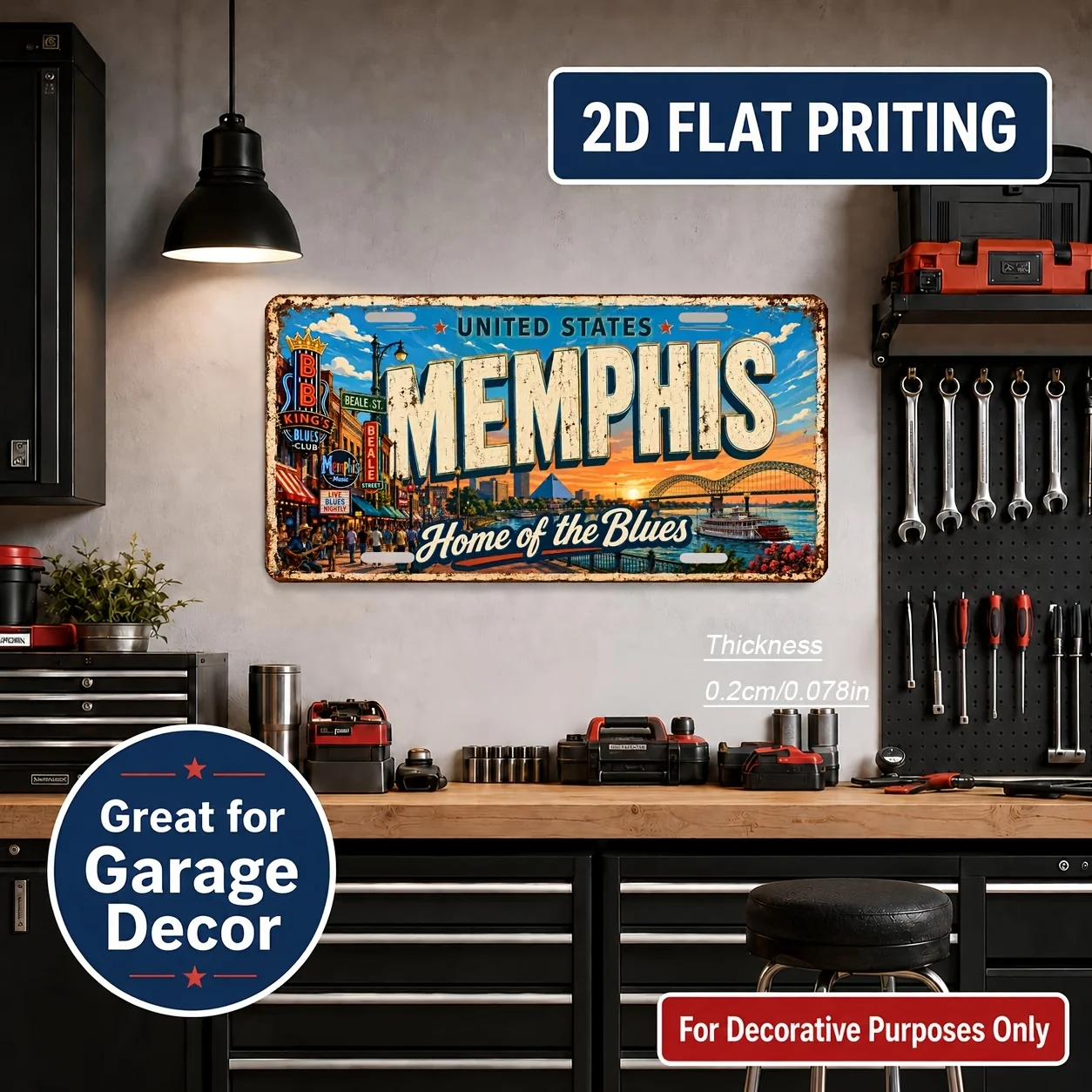2D Flat, for Decorative Use Only, 2D Flat, [2D Flat] 1pc Memphis-Themed Vintage Wall Sign- Retro Industrial Iconic Memphis Suita