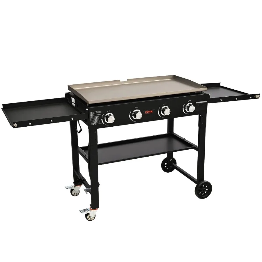 

Commercial Griddle on Cart 36 Heavy Duty Manual Flat Top Griddle Outdoor Cooking Station with Side Shelves Steel LPG Gas Gridd