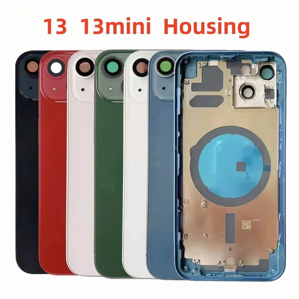 Housing For iPhone 13 13 Mini Back Cover+Mid Chassis Frame+SIM Tray+Side Key Replaced Battery Back Middle Frame 13 Battery Cover