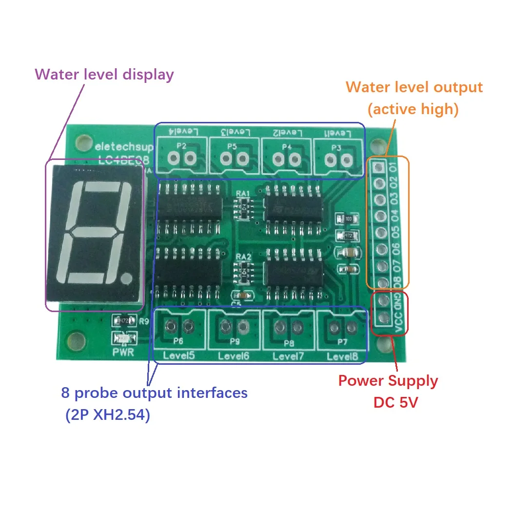 1 PCS DC 5V 8 Channel Water Liquid Level Indicator Board Controller Sensor Switch Module for Fish tank Water tower