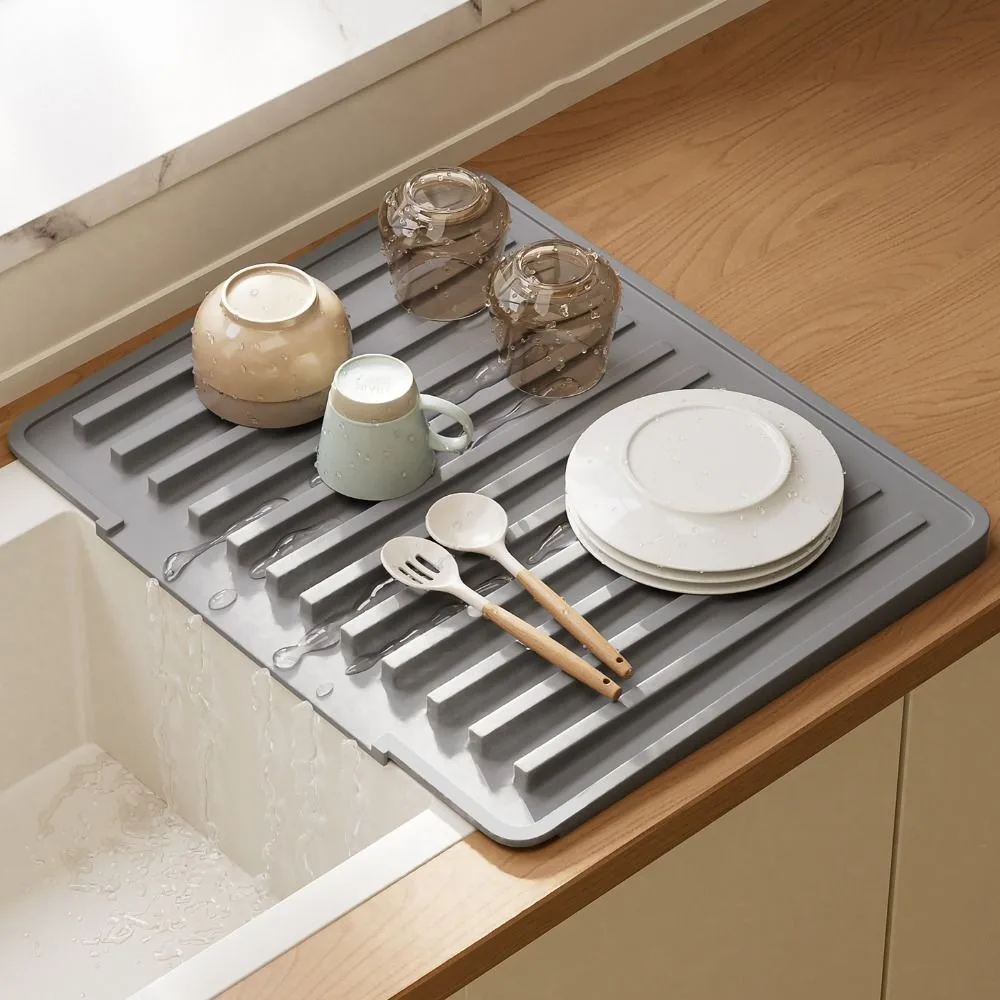 

Дизайн наклона, силиконовый коврик для сушки посуды, нескользящий термостойкий сливной коврик для кухонной раковины, утолщенный большой размер