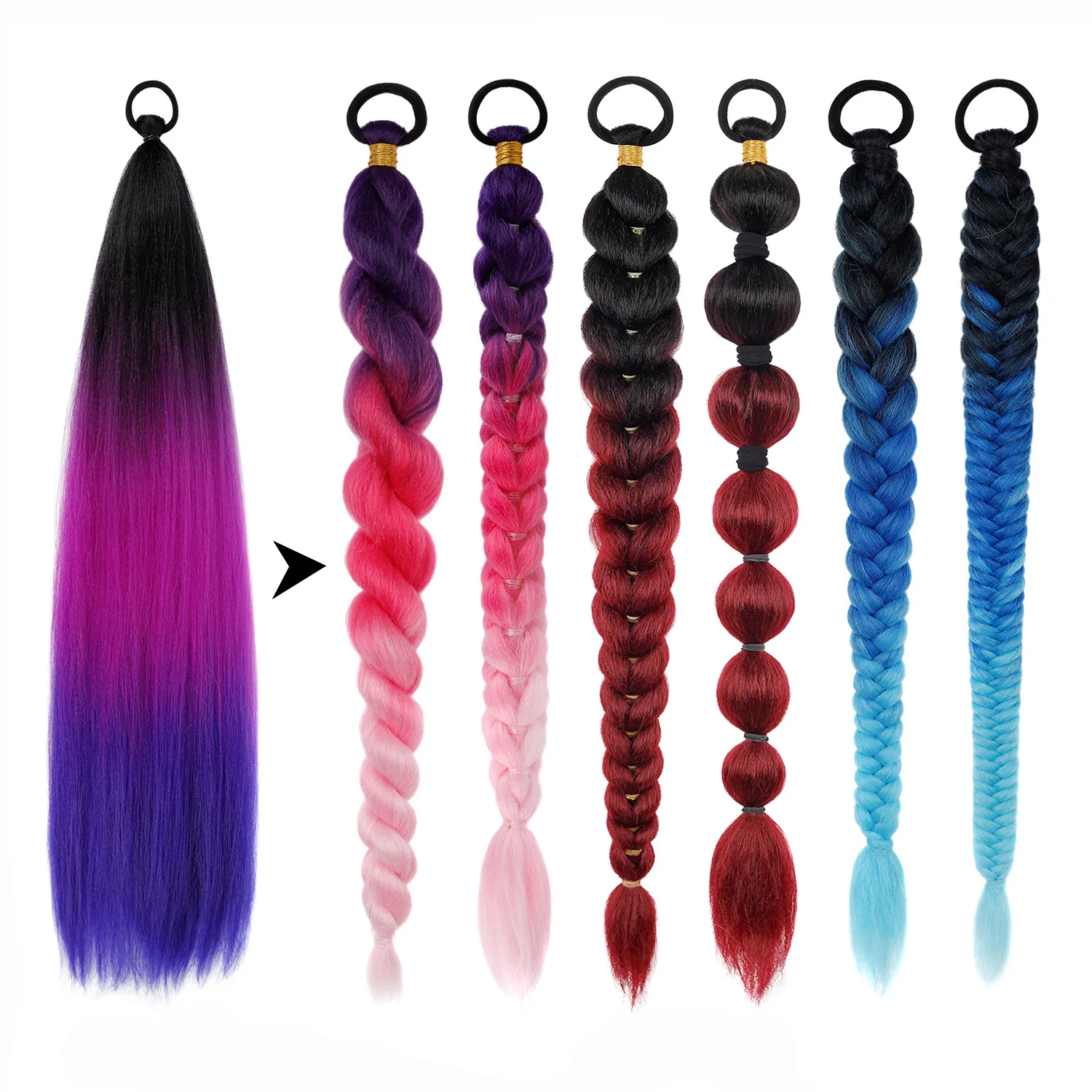 65cm Synthetic Purple Ponytail Extension with Rubber Band Long Straight DIY Braided Pony Tail Hairpiece Women Hair Accessories