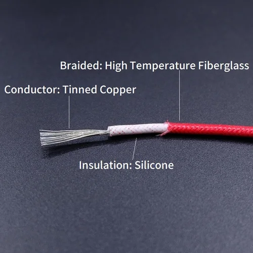 Imagen 2 del producto Cable de silicona de alta temperatura resistente al calor de 1M/5M 300 ° Cable de cobre del elemento térmico del piso caliente aislado trenzado de fibra de vidrio C