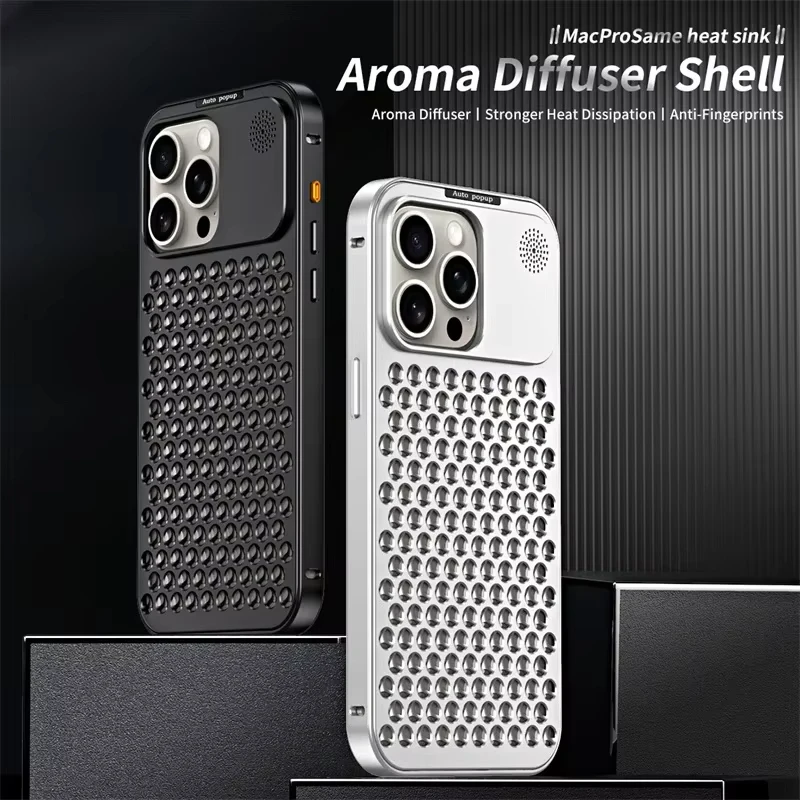 

Luxury Aluminum Heat Dissipation Phone Case For Iphone 16 14 13 15 Pro Max Plus Metal Hollow Fragrance Cooling Removable Cover