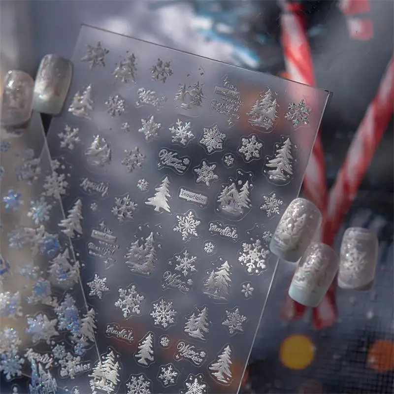 Carino dolce fiocco di neve castello albero di Natale adesivo per unghie donne eleganti di lusso colla posteriore autoadesiva decalcomanie per adesivi per nail art fai da te