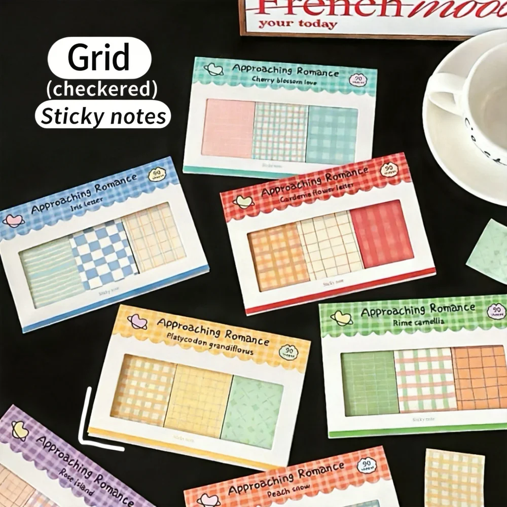 Cute Plaid Sticky Notes 90 Sheets Grid Pattern Memo Pad Self-Adhesive Notepad For Journaling Office School Supplies Stationery