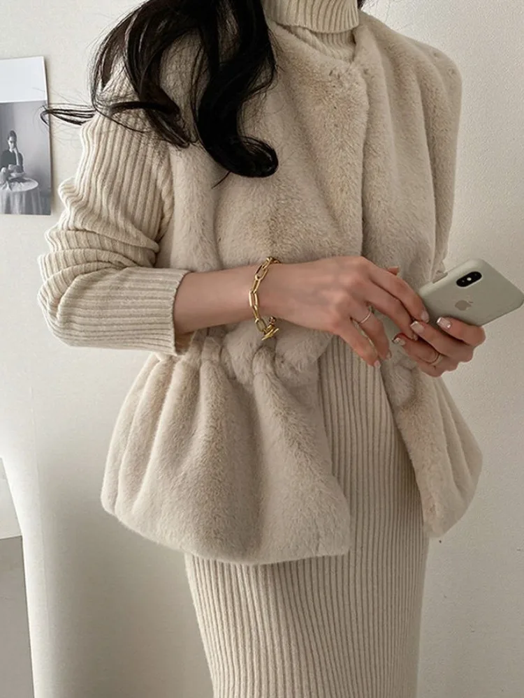 

New Winter Svel Vest Loose Faux Fur Waist-Cinching Slimming Women's Vest Non-Brand Premium Quali Chinese Made