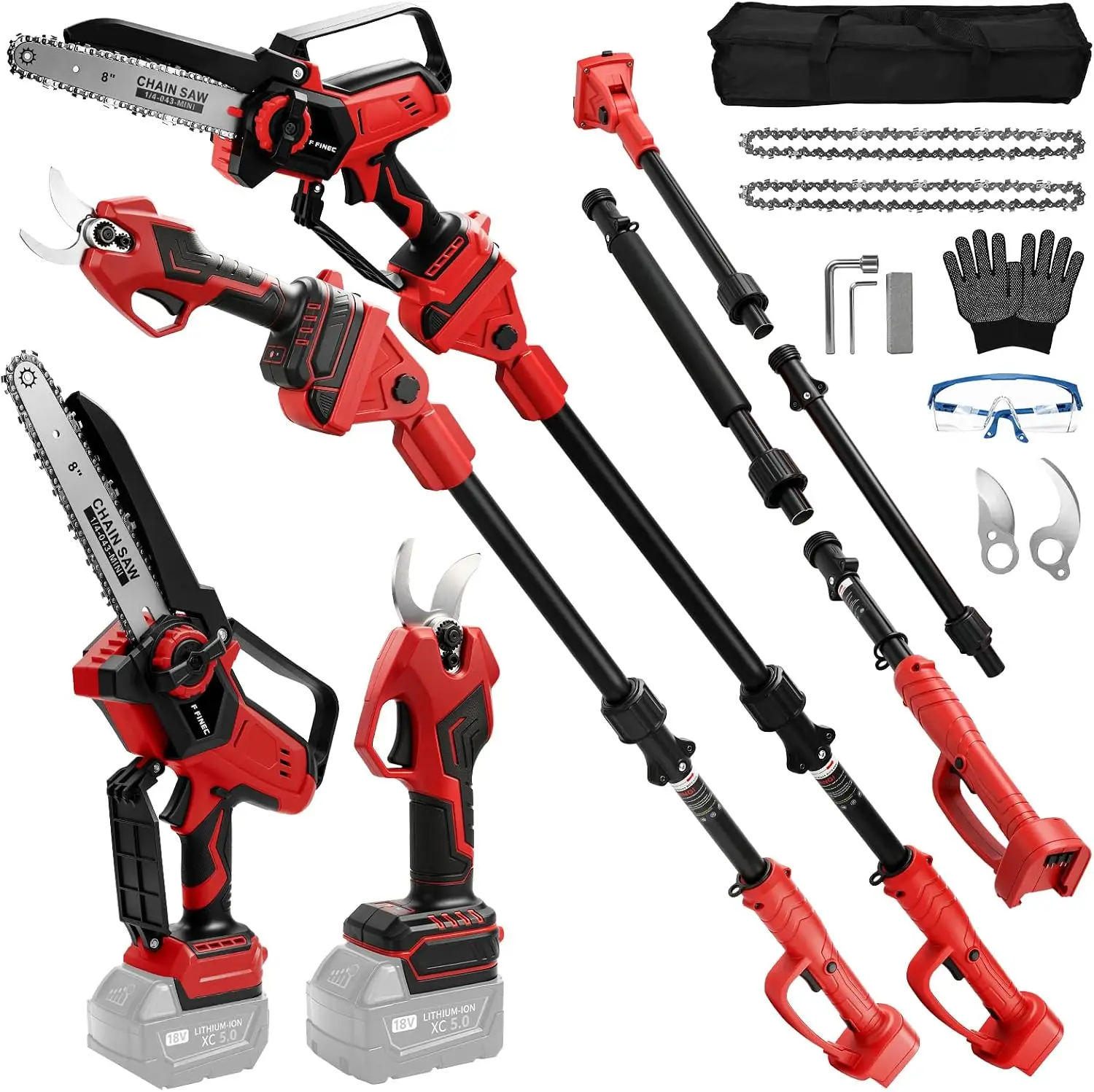 Cordless 4-in-1 8 Inch Pole Saw and Pruning Shears, 18V Battery Compatible Tree Trimming Pruning Tool