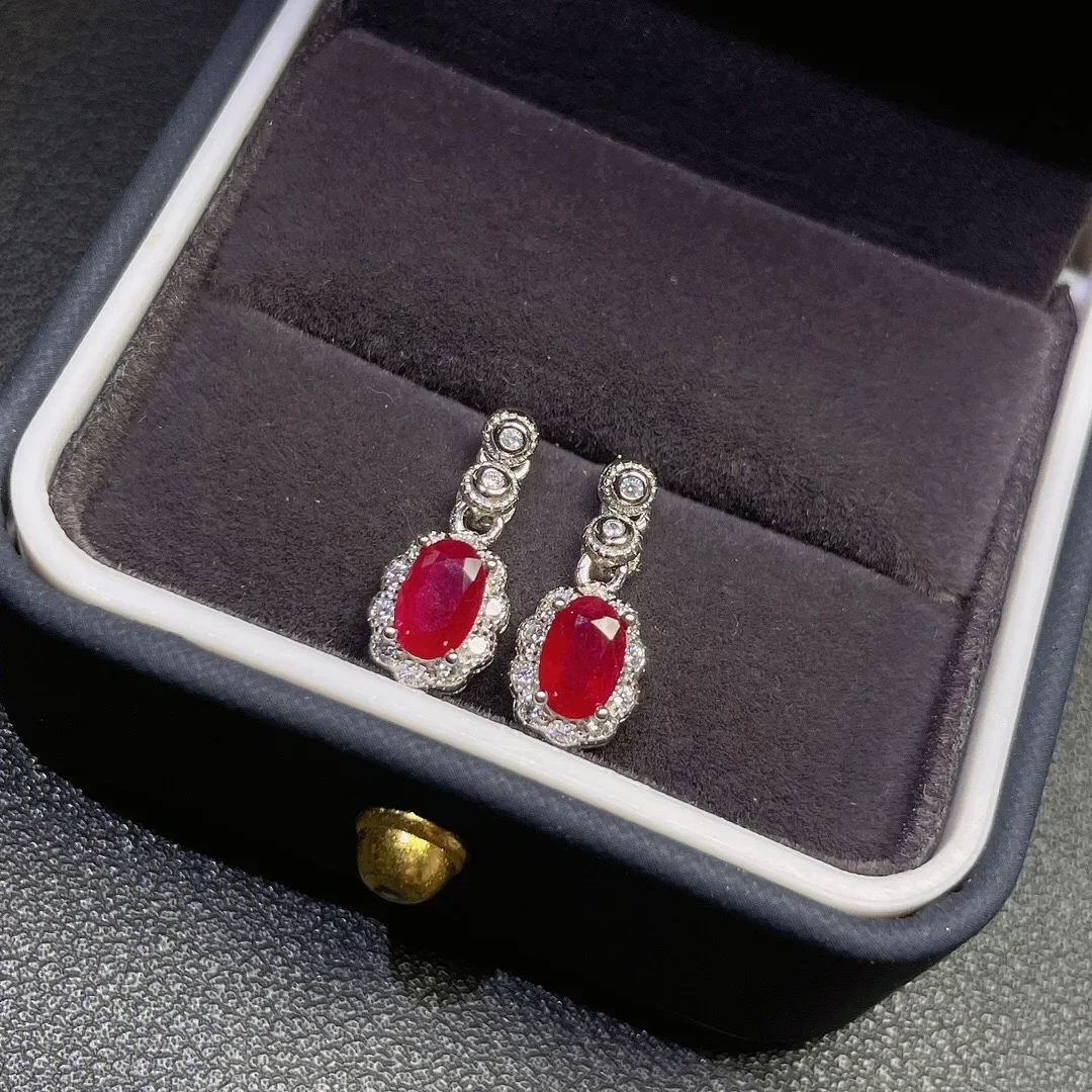 Natural Ruby Silver Earrings Stud Simple 925 Silver Classic Jewelry for Wedding Sales with Free Shipping Clearance Sale