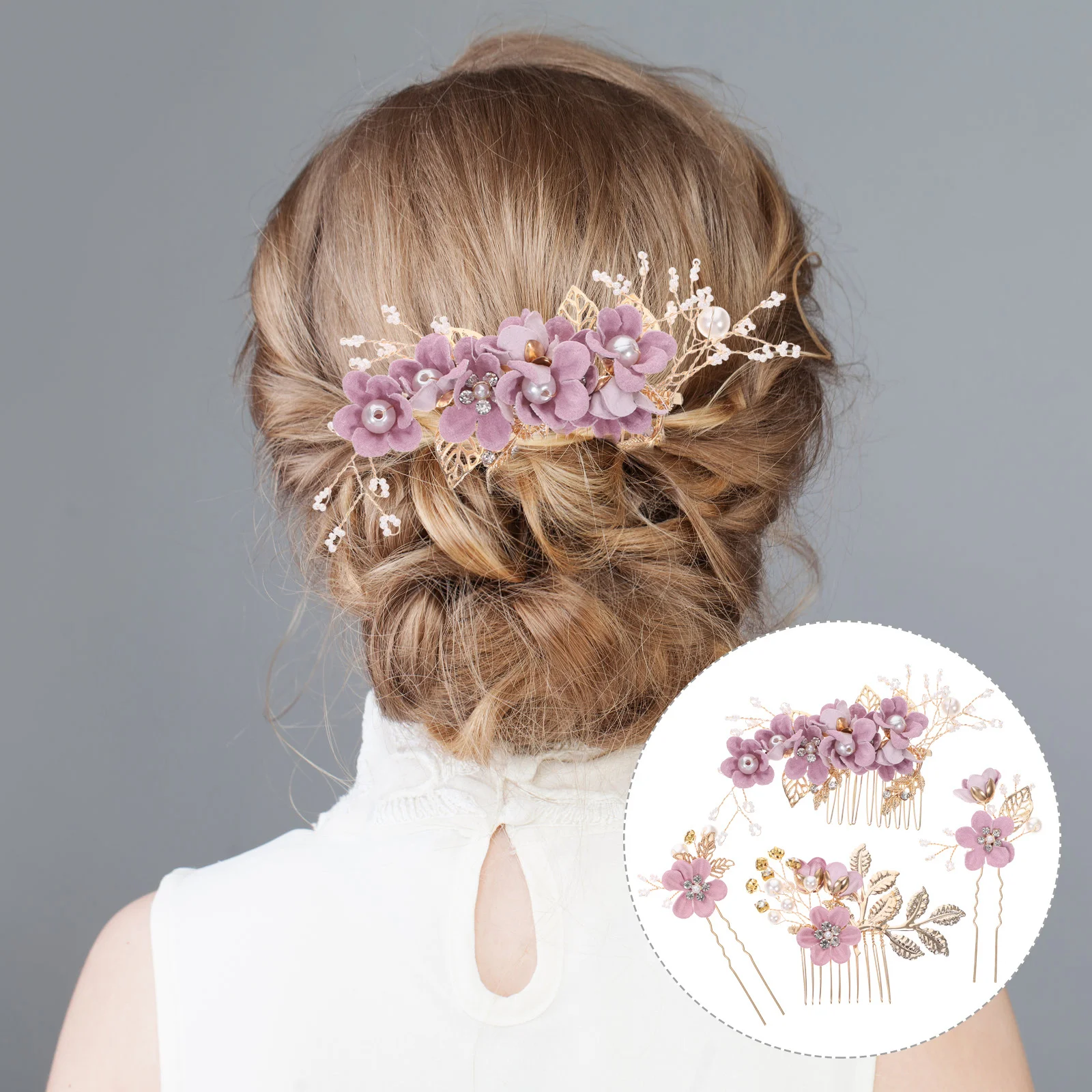 

4Pcs Bridal Hair Accessories Flower Hair Comb Stick Pin Wedding Headdress Bride Hairpiece Elegant Ornament Bridal Headpiece