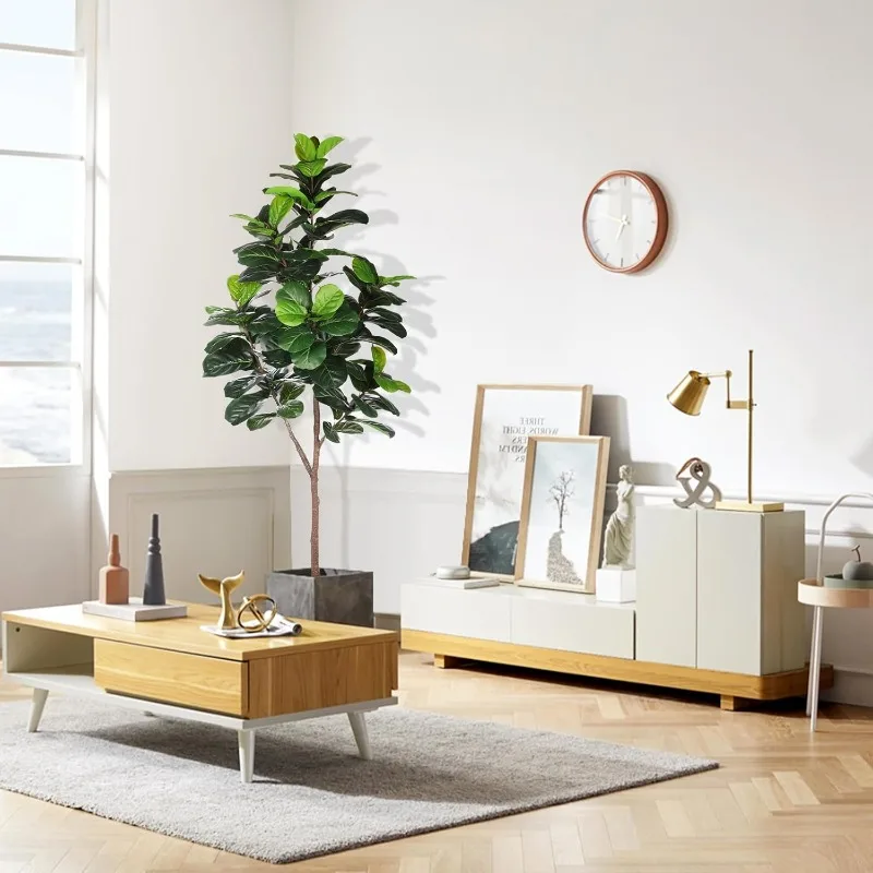 Künstlicher Geigenblatt-Feigenbaum – 6,5 Fuß künstliche Ficus-Lyrata-Pflanze mit 108 Geigenblättern, künstlicher Feigen-Seidenbaum im Topf, künstlicher Baum