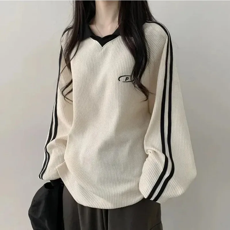 Sudadera con cuello tipo Polo fino forrado para mujer primavera Otoño Invierno nueva llegada estilo coreano hogar 3 colores diseño Vintage