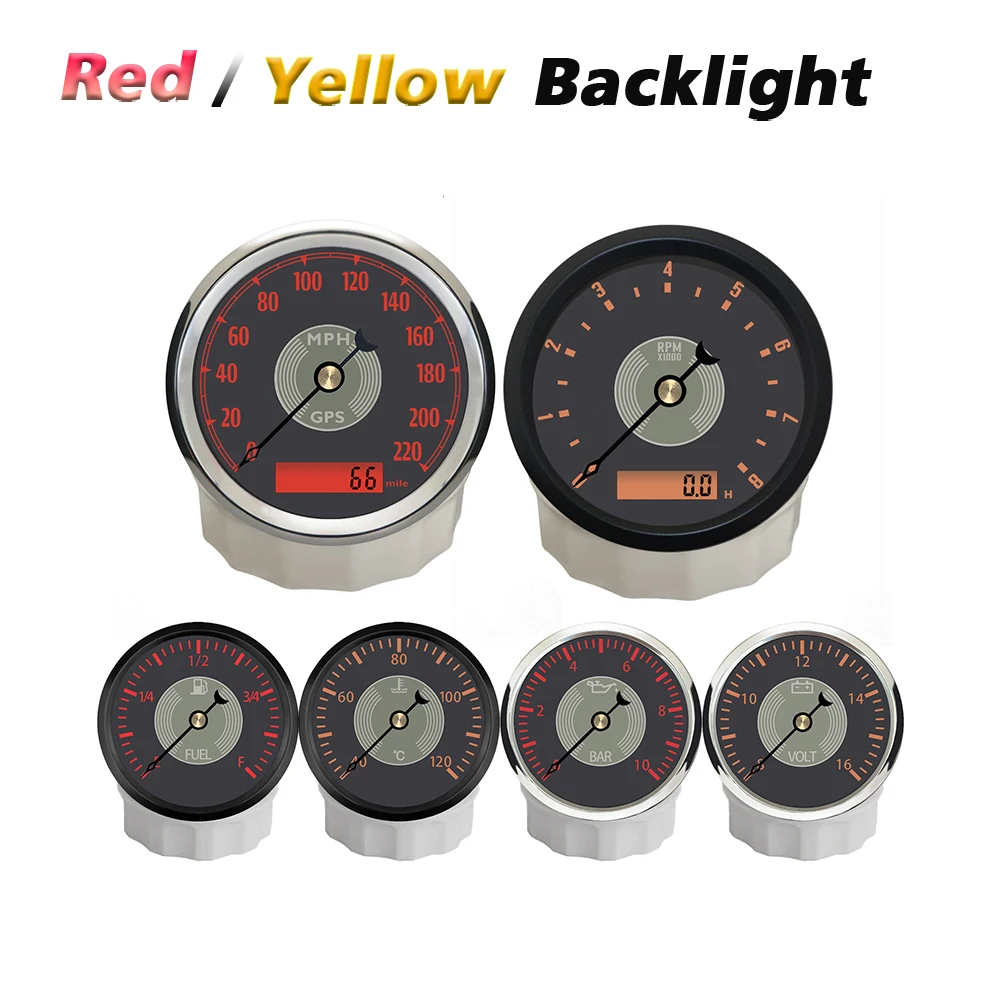 

Rhaxel 85MM GPS-спидометр 0-160KMH 0-200M 0-220KMH 0-220MPH с тахометром об/мин с комплектом датчиков 52 мм с подсветкой для автомобиля внедорожника