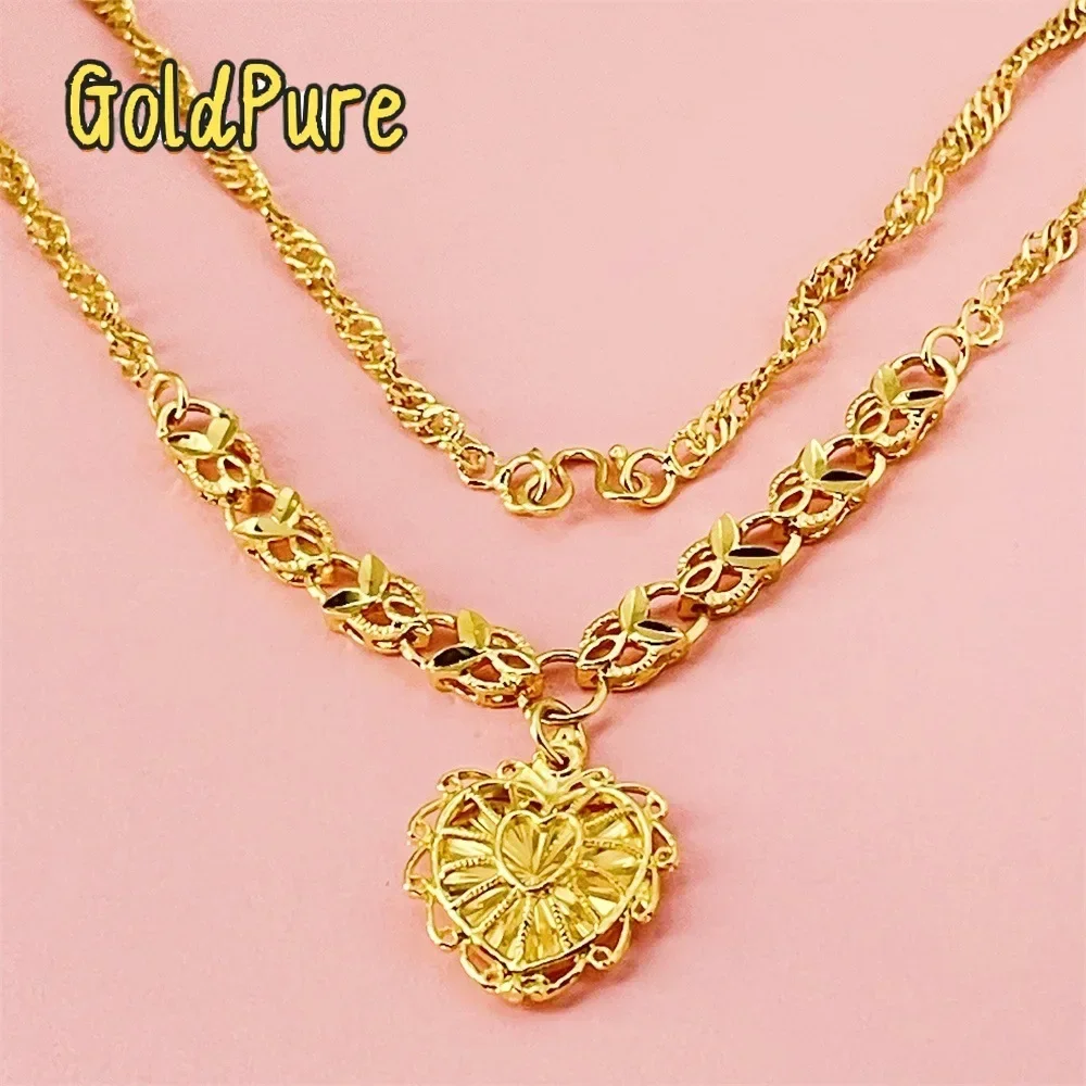 

Goldpure Luxury 24K 9999 Pure Gold real gold Women's hollow heart love necklace