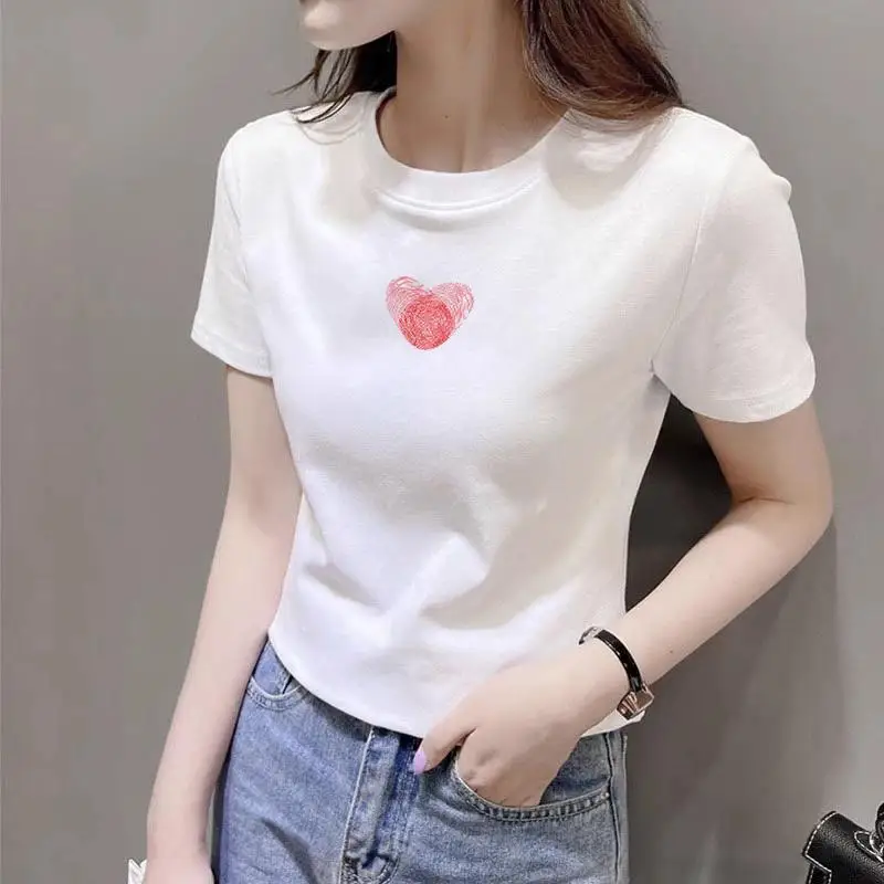 Pure Cotton Round Neck Front Shoulder T-shirt 2025 New Female Foreign Style Slim Fit Unique Chic T-shirt Short Sleeve Summer