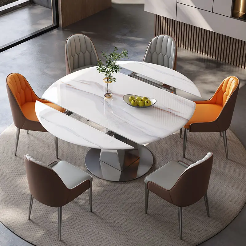 Supercrystalline stone dining table and chairs retractable light luxury microcrystalline stone dining table