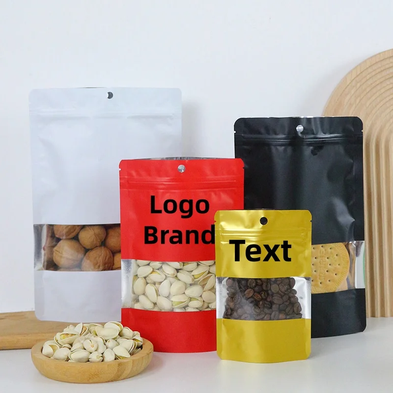 

100PCS Stand-up Clear Window Aluminum Packaging Hanging Bag DIY Matcha Cocoa Sugar Candy Snack Coffee Spice Gift Storage Pouches