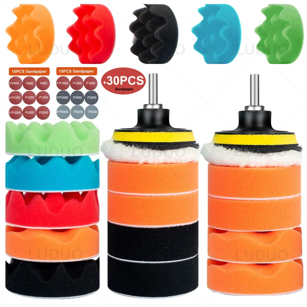 12pcs Car Polishing Pad Sponge Kit Polish Waxing Buffing Sandpaper for Headlight Repair Car Paint Refurbish Wheel Polishing