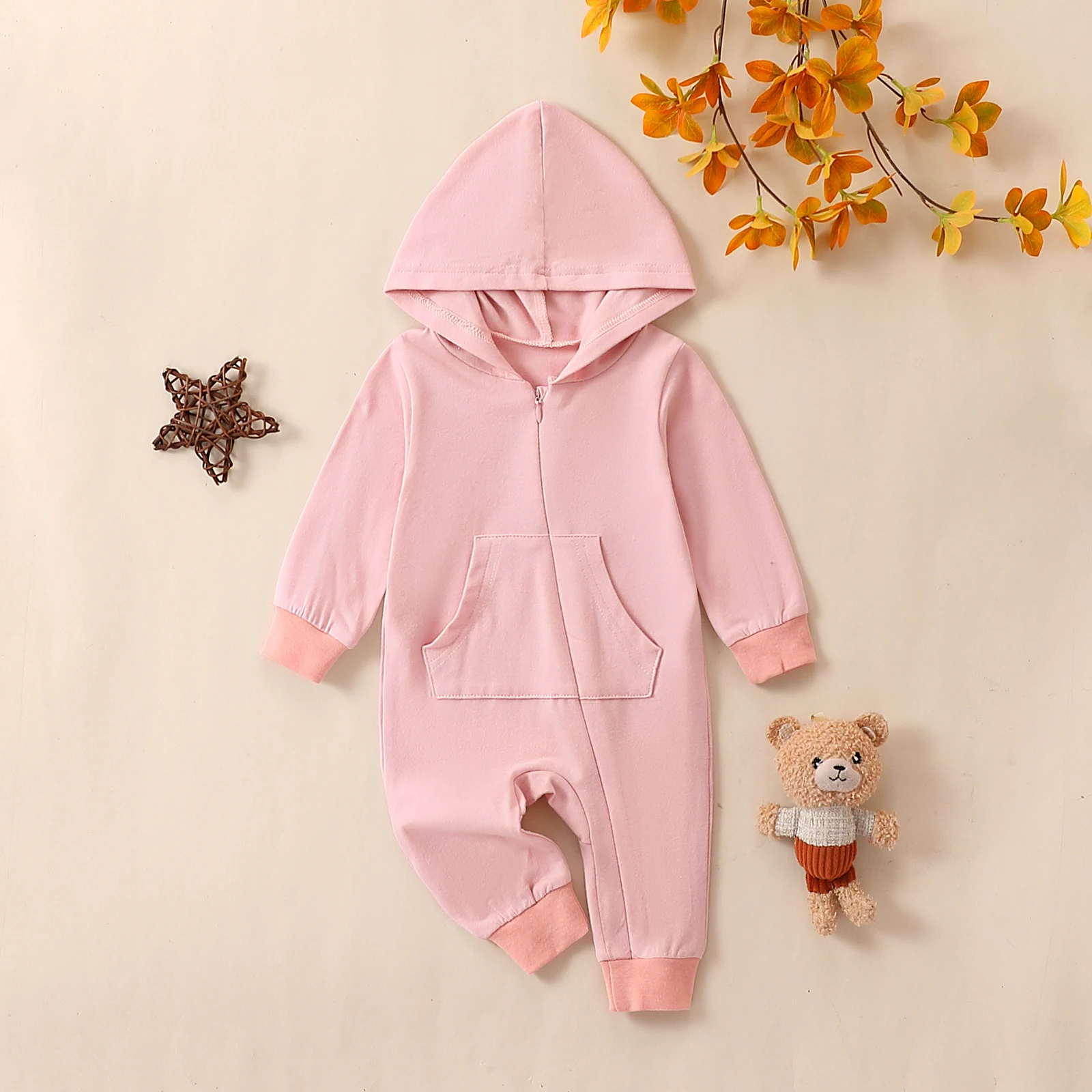 بوديكوكو-طويلة الأكمام رومبير مع سستة للطفل فتاة و صبي ، بلون بذلة مع جيب ، لطيف الملابس لحديثي الولادة #3