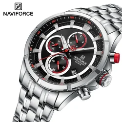 NAVIFORCE NF8046  Men's Watch Classic Business Calendar Quartz Wristwatch Stainless Steel Bracelet Chronograph Clock