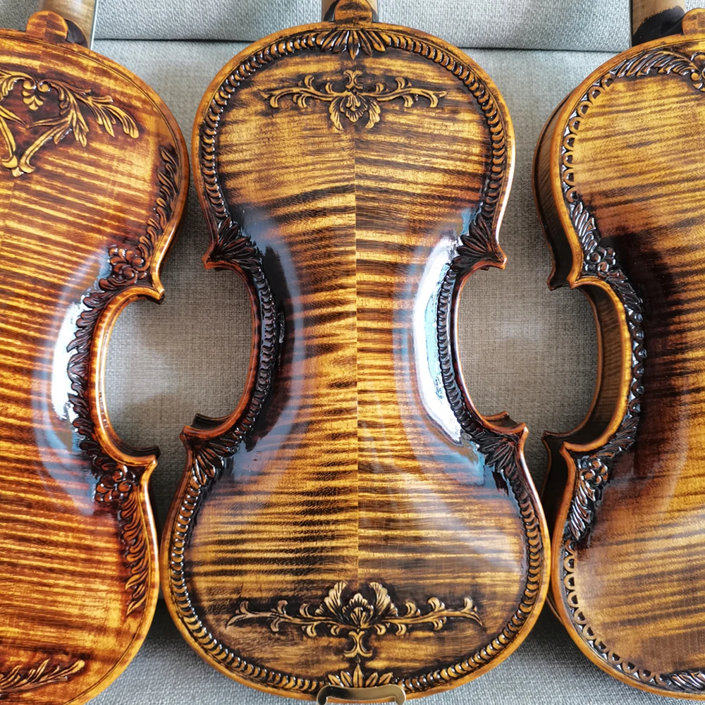 strong tone！European spruce ！All hand carved  Violin 4/4 Italian retro coffee Professional violino musical instrument with box