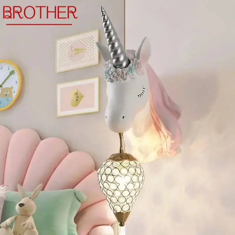 BROTHER Contemporary Unicorn Wall Lamp Creative Living Room Bedroom Study Villa Hotel Children's Room Aisle LED Decoration Light