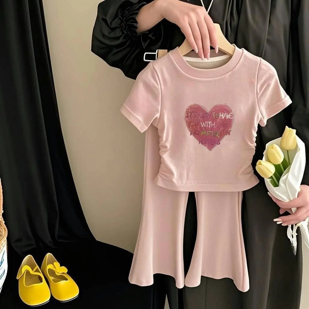 

Children's Sets Girls' Summer 2-Piece Set - Casual Printed Top & Flared Pants, Cute Playtime Outfit