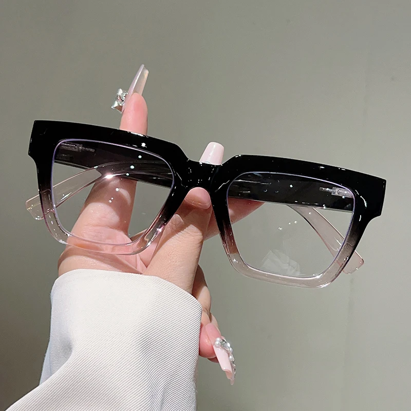 KAMMPT Übergroße Quadratische Brille für Damen 2026 Neu im Trend Patchwork-Rand Dekor Optische Fassungen Modische Blaulichtfilter-Brille