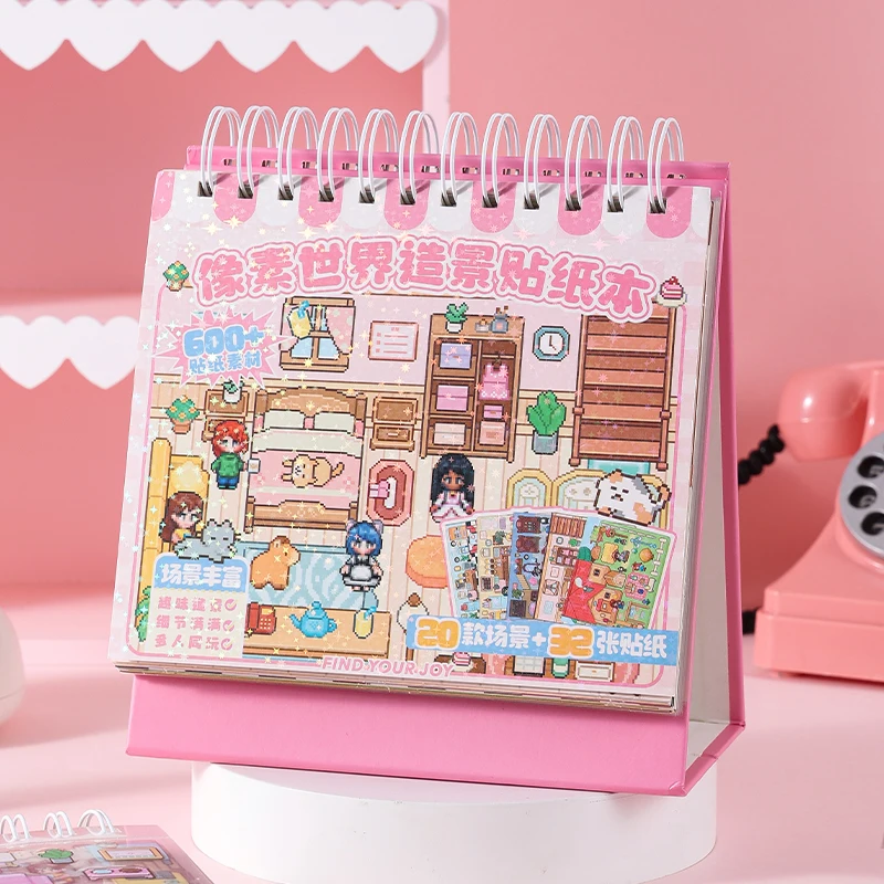 jiamei-20in1-ピクセルワールドシリーズ-かわいい漫画-3d-ミニチュアシーン-ステッカーブック-diy-手作りスタッキングペースト-楽しいスクラップブックステッカー