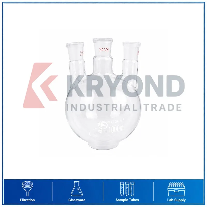 Three Neck Round Bottom Flask 1000mL 24/29 Joint Standard Ground Mouth 24x3 Laboratory Glass Research Equipment Use Series Model
