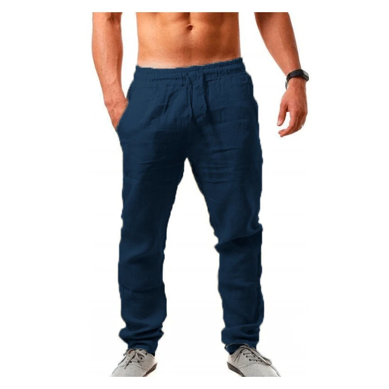 

2025 New Men's Cotton Linen Pants Male Autumn New Breathable Solid Color Linen Trousers Fitness Streetwear S-3XL