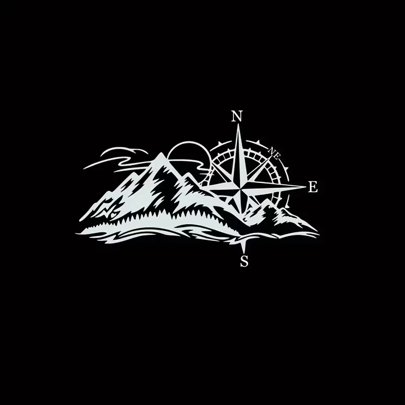 Large Size Compass Mountain Peak Car Vinyl Decal for Trunk, Window, and Body Waterproof Removable Sticker