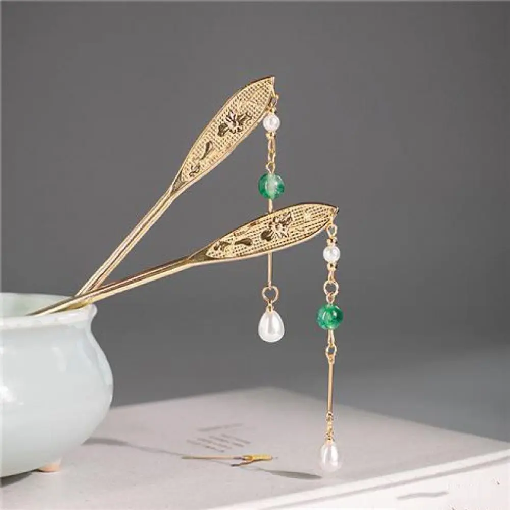 Headdress Pearl Hair Disk For Ladies Chinese Style Flower Hair Accessories Women Hair Fork Tassel Hair Stick Hairpins