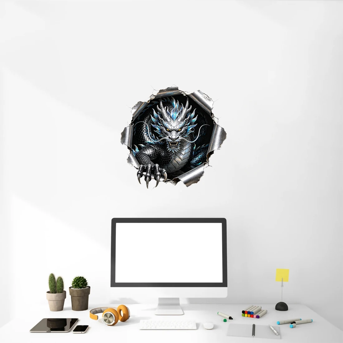 Three Ratels CAB64  Silver Dragon Cave Wall Stickers for Home Decoration Furniture stickers Car decals