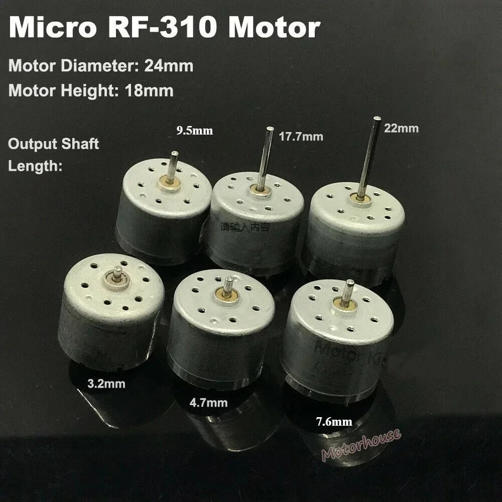 Micro pequeno motor 310 dc 3v 6v 9v d/v5.9 micro mini 24mm eixo redondo motor elétrico RF-310T-11400 motor 2mm eixo de diâmetro