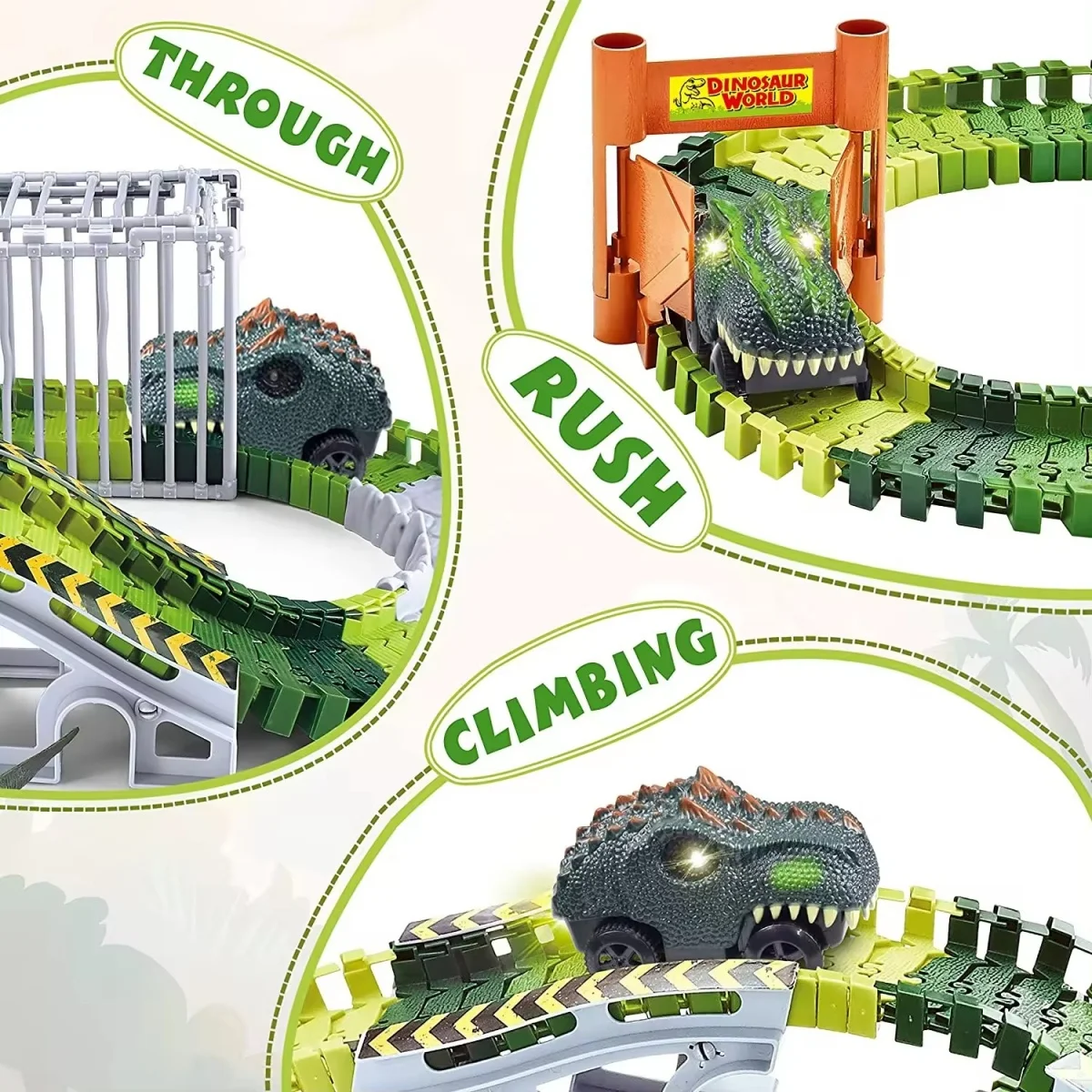 Binari per dinosauri 244 pezzi Crea un mondo dei dinosauri, set di binari per treni con auto da corsa e giocattoli per dinosauri, regali di Natale per bambini