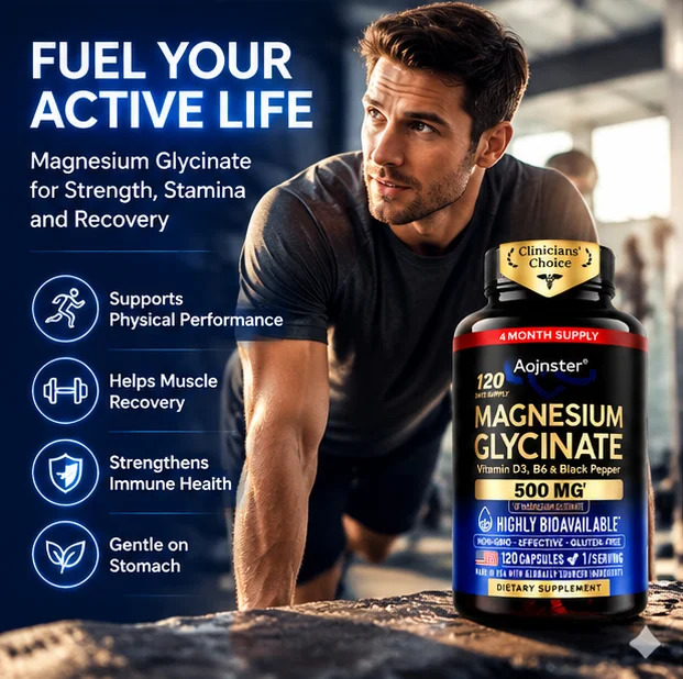 Magnesium Glycinate Capsules, D3 B6 Black Pepper Blend, Calm Focus & Stress Relief Support, Easy Absorb Dietary Supplement