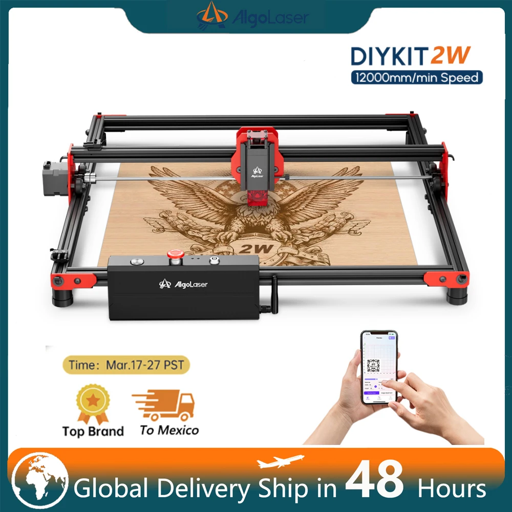 AlgoLaser DIY KIT 2W CNC Laser Engraver Mini Laser Engraving Machine Support PC Mobile Control Logo Printer Mark DIY Engraver